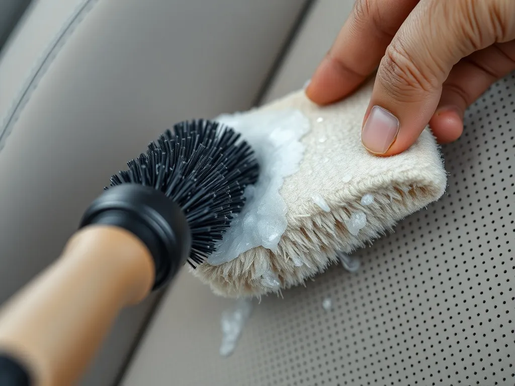 Macro photography of Alcantara fabric being cleaned with a s