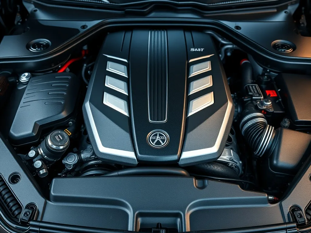 High-resolution close-up of a clean modern car engine bay, f