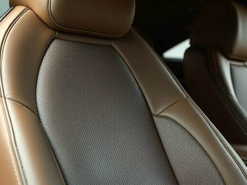 Close-up of a high-end car leather seat with detailed stitch