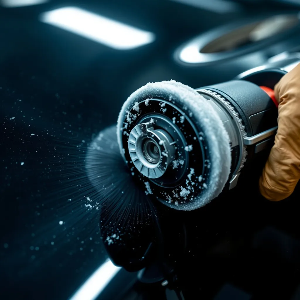 Close-up of a professional rotary polisher working on a dark