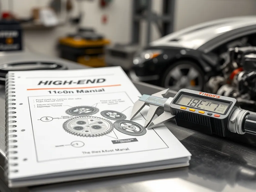 Close-up of a high-end automotive technical manual and a dig